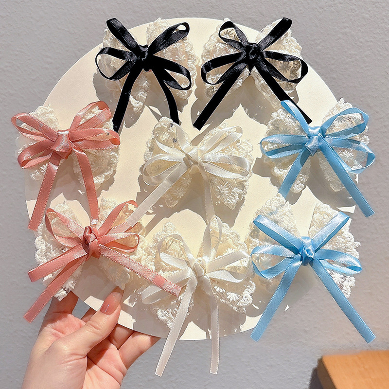 Travel Accessories Aesthetic - 2Pcs Elegant Lace Bow Hairpins Women