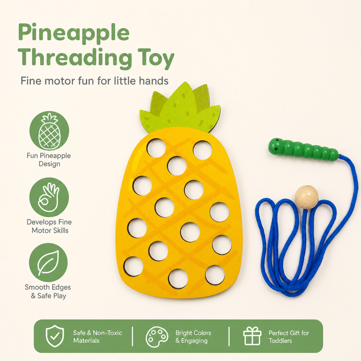 Wooden Lacing Pineapple Thread - Travel Accessories For Baby recension och pris